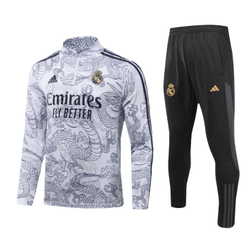 Real Madrid Soccer Zipper Sweatshirt + Pants Replica White 2023/24 Mens
