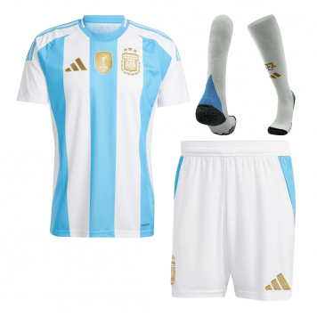 Argentina Soccer Whole Kit Jersey + Short + Socks Replica Home Copa America 2024 Mens