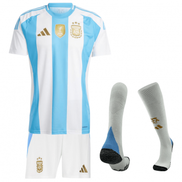 Argentina Soccer Whole Kit Jersey + Short + Socks Replica Home Copa America 2024 Youth